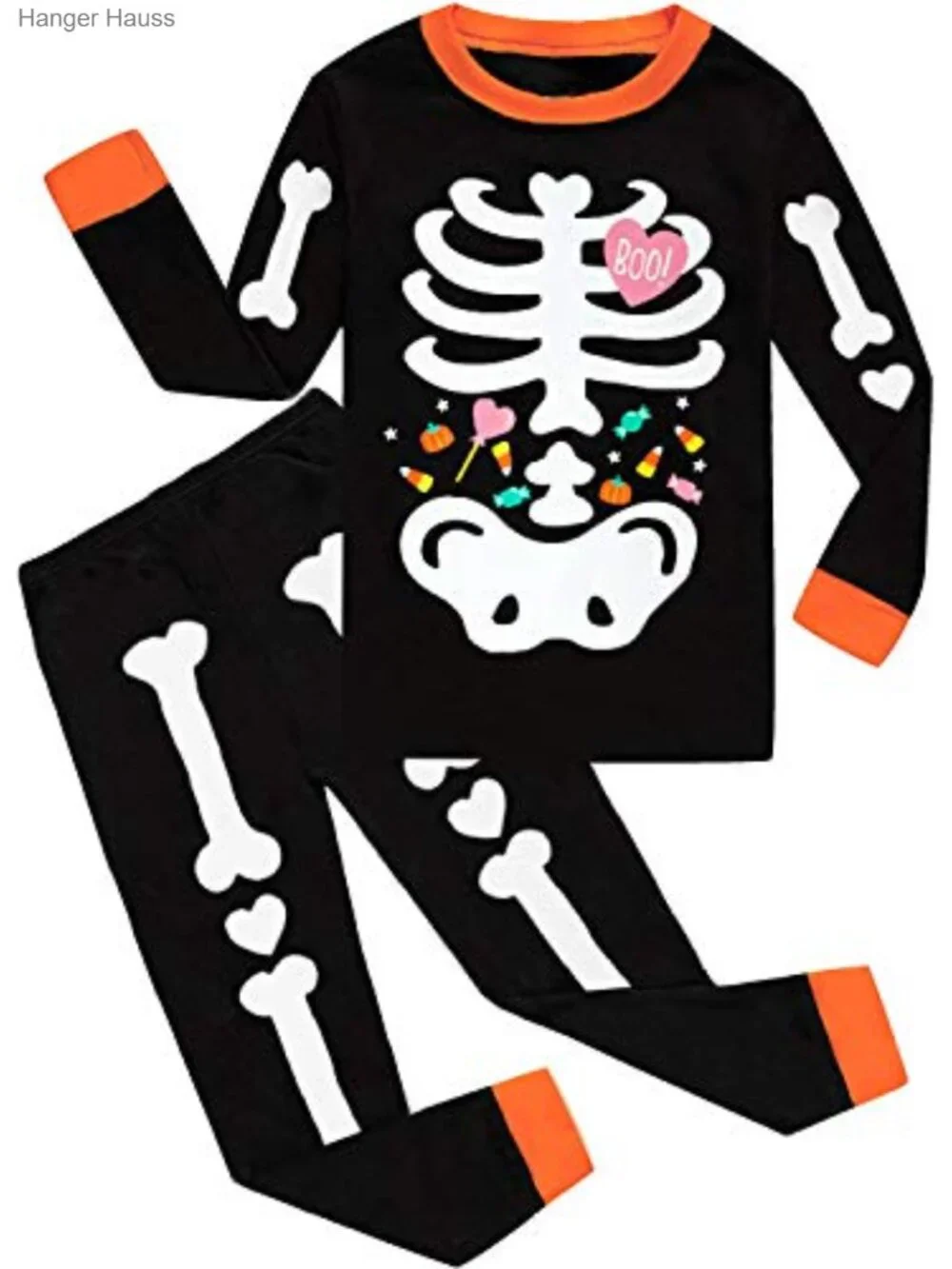 Toddler Boys Halloween Glow in Dark Skeleton Pajamas Cotton 2 Piece Set Long